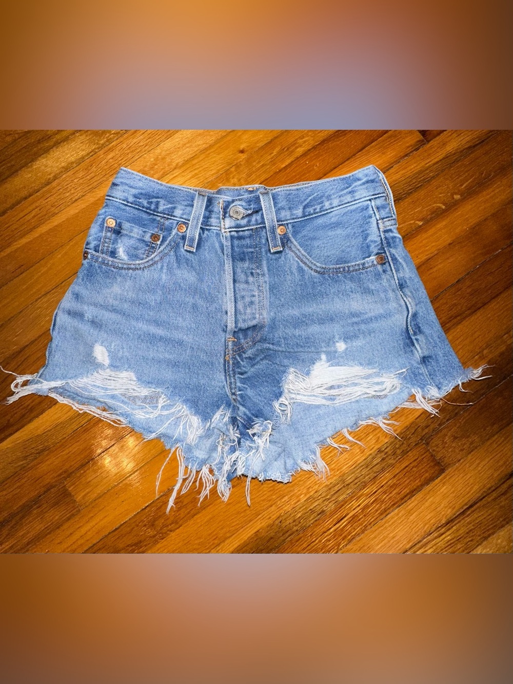 Levi's Light Blue Distressed Denim Cutoff Shorts
